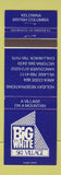 Matchbook Cover - Big White Ski Village Kelowna BC