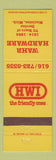 Matchbook Cover - HWI Wahr Hardware Manistee MI