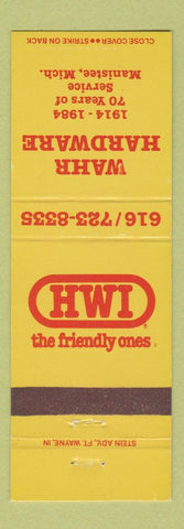 Matchbook Cover - HWI Wahr Hardware Manistee MI