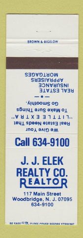 Matchbook Cover - JJ Elek Real Estate Woodbridge NJ Insurance