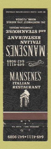 Matchbook Cover - Mansene's Italian Restaurant Miami FL
