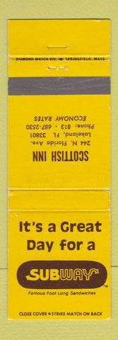 Matchbook Cover - Subway Restaurant Scottish Inn Lakeland FL