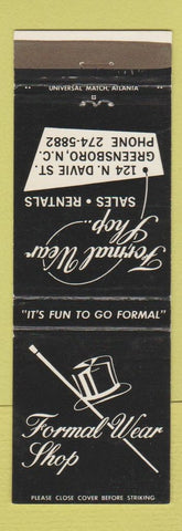 Matchbook Cover - Formal Wear Shop Men's Clothes Greensboro NC