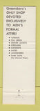Matchbook Cover - Formal Wear Shop Men's Clothes Greensboro NC