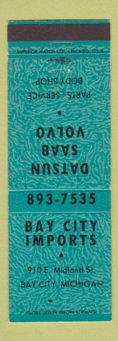 Matchbook Cover - Bay City Imports Datsun Saab Volvo Bay City MI