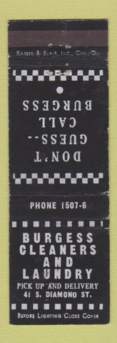 Matchbook Cover - Burgess Cleaners Laundry WEAR