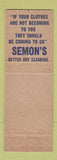 Matchbook Cover - Semon's Dry Cleaning Caldwell OH
