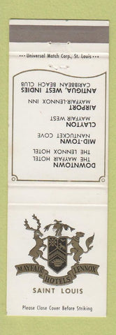 Matchbook Cover - Hotels Lenox and Mayfair St Louis MO
