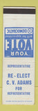 Matchbook Cover - CV Adams for Representative SAMPLE
