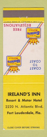 Matchbook Cover - Ireland's Inn Fort Lauderdale FL Best Western WEAR