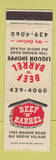 Matchbook Cover - Beef n Barrel Restaurant Elk Grove Village IL