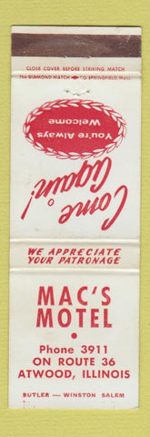 Matchbook Cover - Mac's Motel Atwood IL WEAR