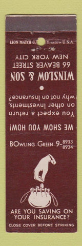 Matchbook Cover - Winslow & Son Insurance New York City