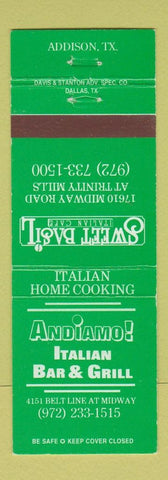Matchbook Cover - Andiamo Italian Bar Grill Sweet Basil Cafe Addison TX