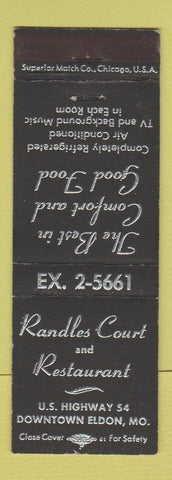 Matchbook Cover - Randles Court and Restuarant Eldon MO