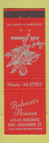 Matchbook Cover - Bohnert's Flowers Charleston WV