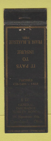 Matchbook Cover - Insurance Cleveland OH Frank Blakeslee WORN