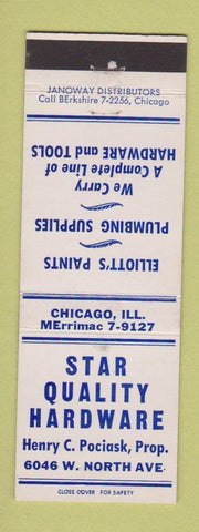 Matchbook Cover - Star Quality Hardware Chicago IL Elliott's Paint