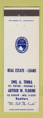 Matchbook Cover - Emil Trnka Real Estate Arthur Florine St Peter Le Sueur MO