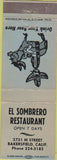 Matchbook Cover - El Sombrero Restaurant Bakersfield CA