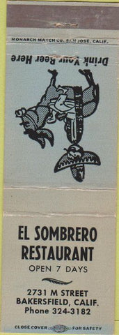 Matchbook Cover - El Sombrero Restaurant Bakersfield CA