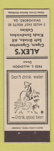 Matchbook Cover - Alex's Cabins Tobacco Swainsboro GA Fred McLendon WHITE