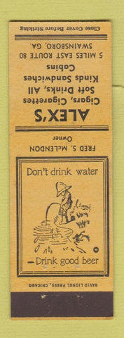 Matchbook Cover - Alex's Cabins Tobacco Swainsboro GA Fred McLendon YELLOW