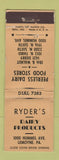 Matchbook Cover - Ryder's Dairy Products Lemoyne PA WORN