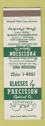 Matchbook Cover - Precision Optical glasses Cleveland OH