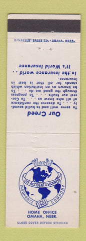 Matchbook Cover - World Insurance Company Omaha NE