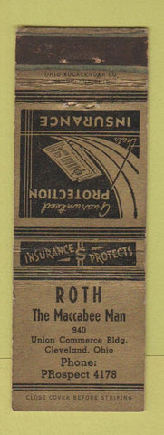Matchbook Cover - Roth Maccabee Man Insurance Cleveland OH WEAR