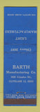 Matchbook Cover - Barth Manufacturing Light Cleveland OH WEAR