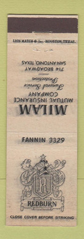 Matchbook Cover - Milam Insurance San Antonio TX PRINTING ERROR