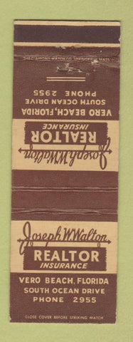 Matchbook Cover - Joseph Walton Real Estate Insurance Vero Beach FL