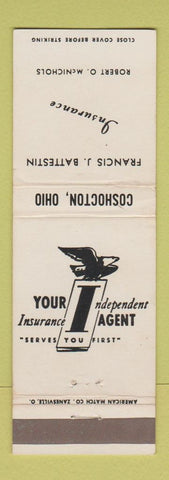Matchbook Cover - Francis Battestin Insurance Robert McNichols Coshocton OH WEAR