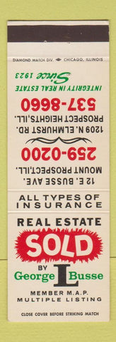 Matchbook Cover - George L Busse Insurance Prospect Heights IL Mount Prospect