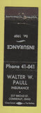 Matchbook Cover - Walter Paull Insurance Conneaut OH