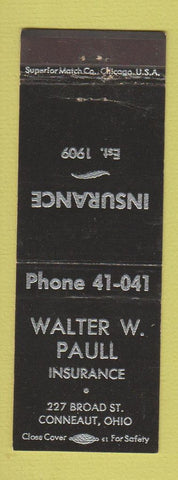 Matchbook Cover - Walter Paull Insurance Conneaut OH