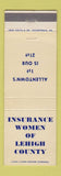 Matchbook Cover - Insurance Women of Lehigh House Allentown PA