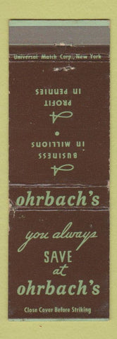 Matchbook Cover - Ohrbach's New York City Newark NJ Los Angeles CA WORN
