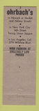 Matchbook Cover - Ohrbach's New York City Newark NJ Los Angeles CA WORN