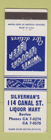 Matchbook Cover - Silverman's 114 Canal St Liquor Mart Boston MA
