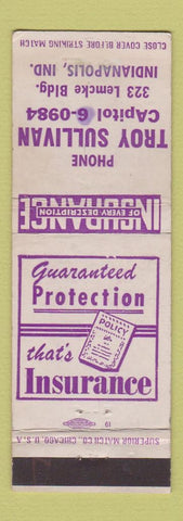 Matchbook Cover - Troy Sullivan Insurance Indianapolis IN WEAR