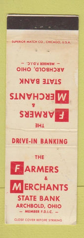 Matchbook Cover - Farmers and Merchants State Bank Archbold OH WORN