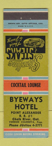 Matchbook Cover - Byeways Hotel Chalk River ON