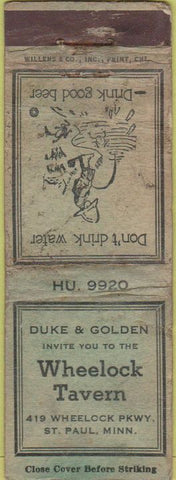 Matchbook Cover - Wheelock Tavern St Paul MN POOR