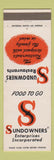 Matchbook Cover - Sundowners Restaurants Italian CHAIN