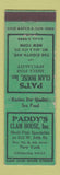 Matchbook Cover - Paddy's Clam House New York City