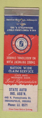 Matchbook Cover - State Auto Insurance Association Indianapolis IN WEAR
