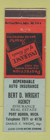 Matchbook Cover - Bert Wright Insurance Real Estate Port Huron MI